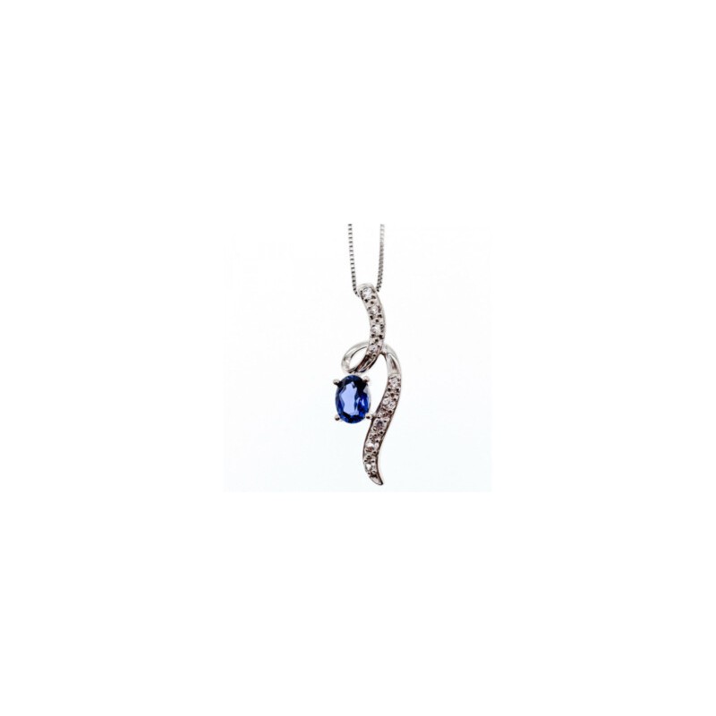 925 STERLING SILVER LONDON BLUE & WHITE TOPAZ CHAIN WITH PENDANT