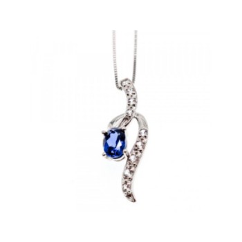 925 STERLING SILVER LONDON BLUE & WHITE TOPAZ CHAIN WITH PENDANT