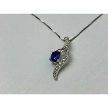 925 STERLING SILVER LONDON BLUE & WHITE TOPAZ CHAIN WITH PENDANT
