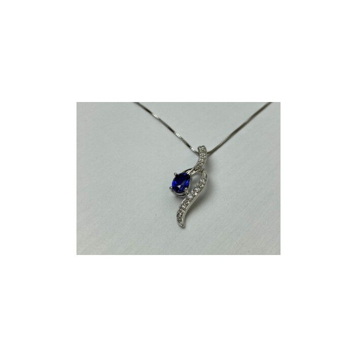 925 STERLING SILVER LONDON BLUE & WHITE TOPAZ CHAIN WITH PENDANT