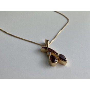 925 STERLING SILVER GOLD PLATED RUBELLITE & CZ CHAIN WITH PENDANT