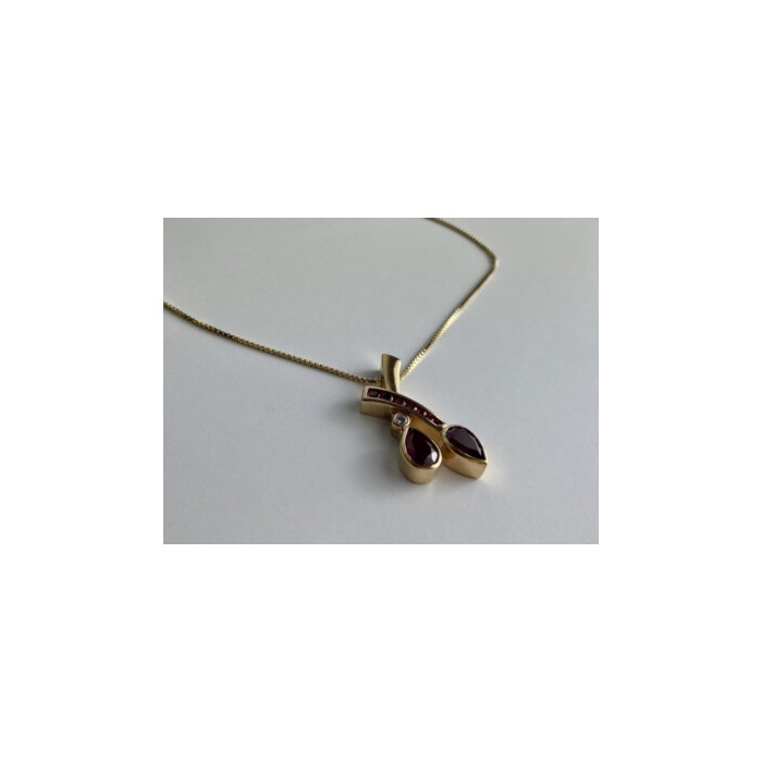 925 STERLING SILVER GOLD PLATED RUBELLITE & CZ CHAIN WITH PENDANT