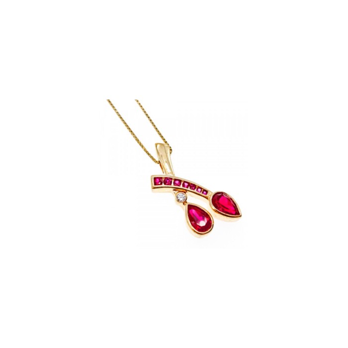 925 STERLING SILVER GOLD PLATED RUBELLITE & CZ CHAIN WITH PENDANT