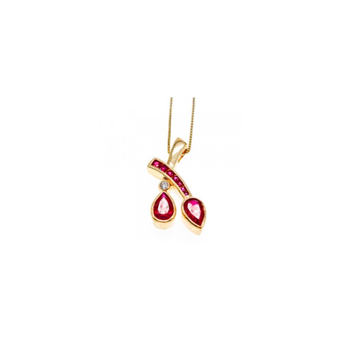 925 STERLING SILVER GOLD PLATED RUBELLITE & CZ CHAIN WITH PENDANT