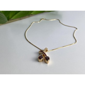 925 STERLING SILVER GOLD PLATED RUBELLITE & CZ CHAIN WITH PENDANT