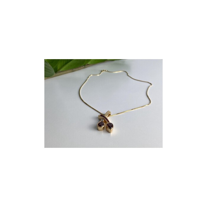 925 STERLING SILVER GOLD PLATED RUBELLITE & CZ CHAIN WITH PENDANT