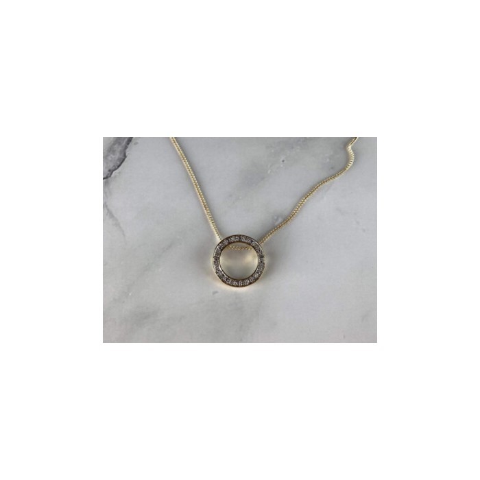 925 Sterling Silver Gold Plated White Sapphire Necklace Italy