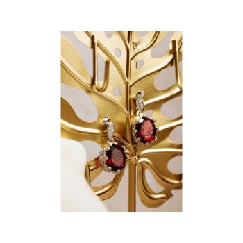 925 Sterling Silver Rubellite & CZ Earrings
