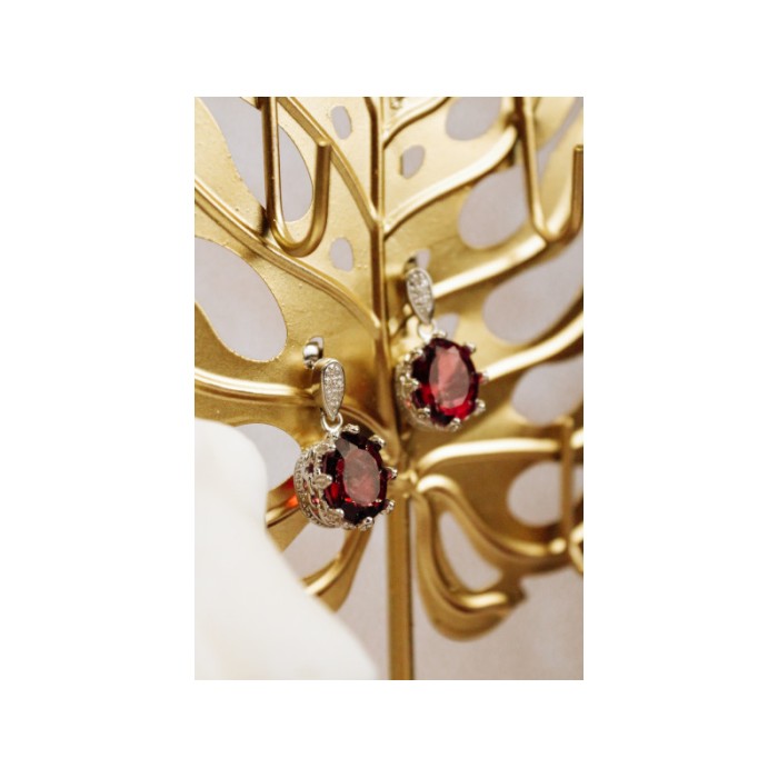 925 Sterling Silver Rubellite & CZ Earrings