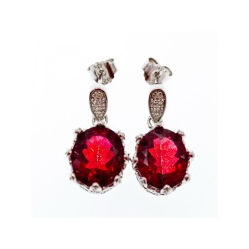 925 Sterling Silver Rubellite & CZ Earrings