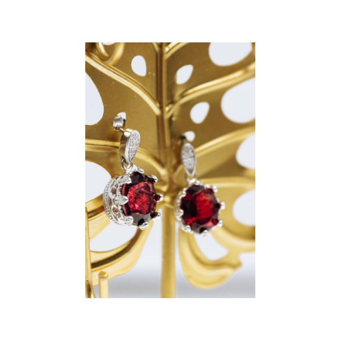 925 Sterling Silver Rubellite & CZ Earrings
