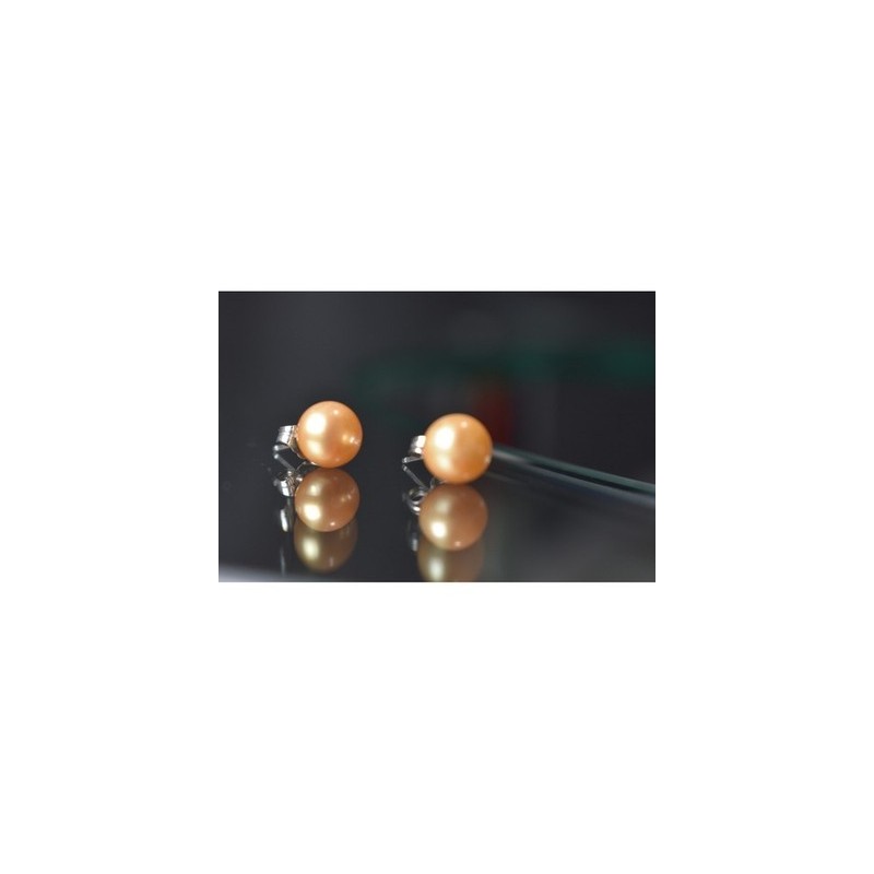925 Sterling Silver Orange Pearls Stud Earrings