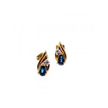 14K YELLOW GOLD SAPPHIRE & DIAMONDS EARRINGS