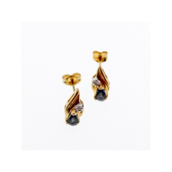 14K YELLOW GOLD SAPPHIRE & DIAMONDS EARRINGS