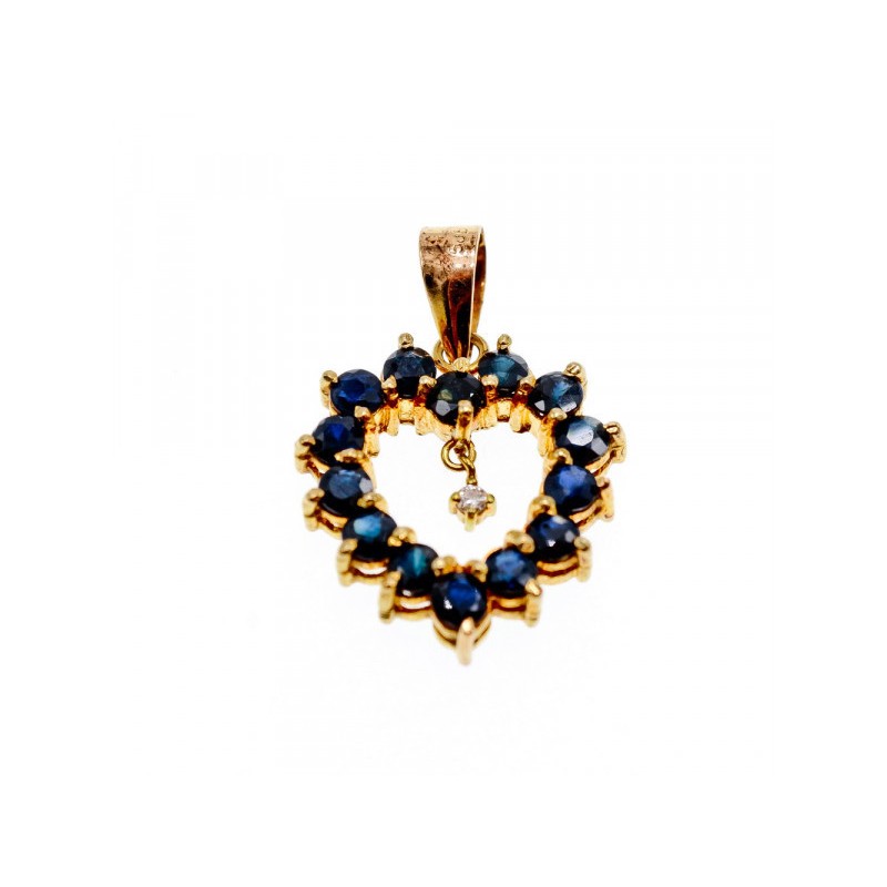 14K YELLOW GOLD SAPPHIRES & DIAMOND PENDANT