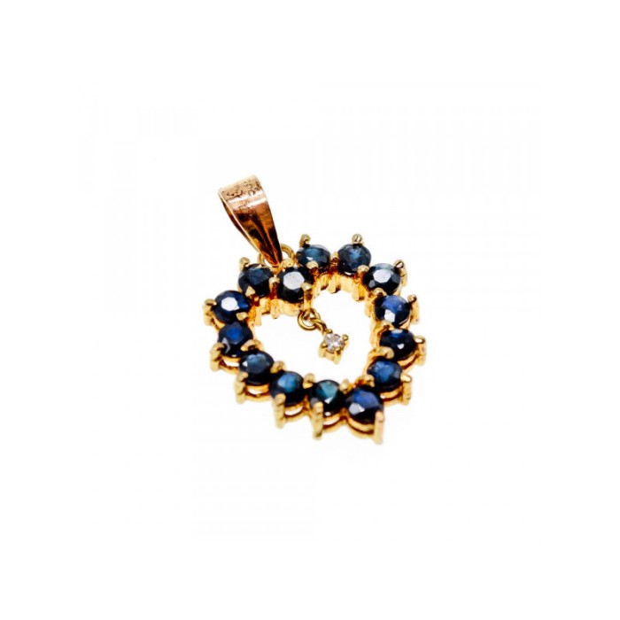 14K YELLOW GOLD SAPPHIRES & DIAMOND PENDANT