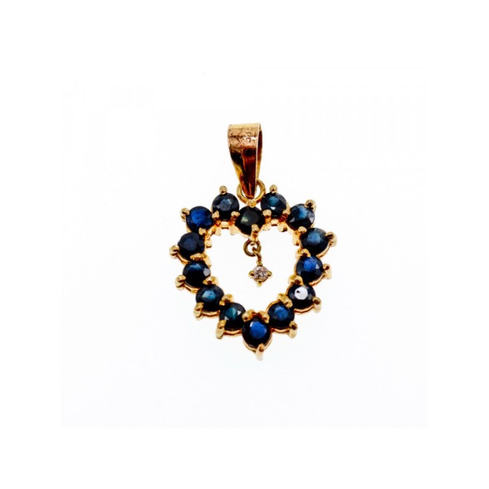 14K YELLOW GOLD SAPPHIRES & DIAMOND PENDANT
