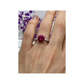 925 Sterling Silver Pink Topaz & CZ Ring Size 7