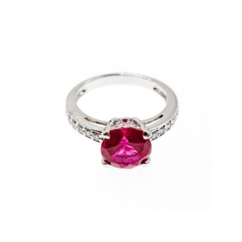 925 Sterling Silver Pink Topaz & CZ Ring Size 7
