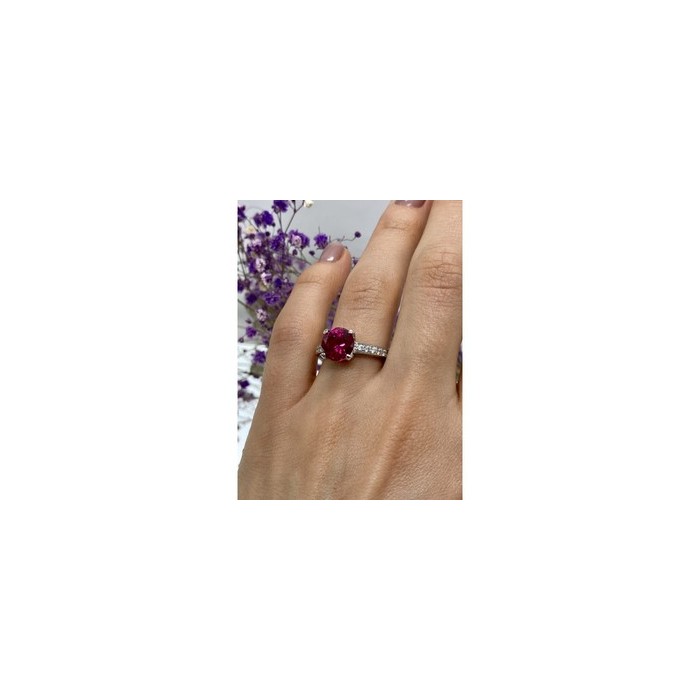 925 Sterling Silver Pink Topaz & CZ Ring Size 7