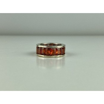 925 Sterling Silver Orange CZ Ring Size 8