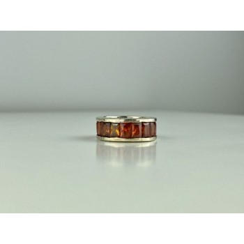 925 Sterling Silver Orange CZ Ring Size 8