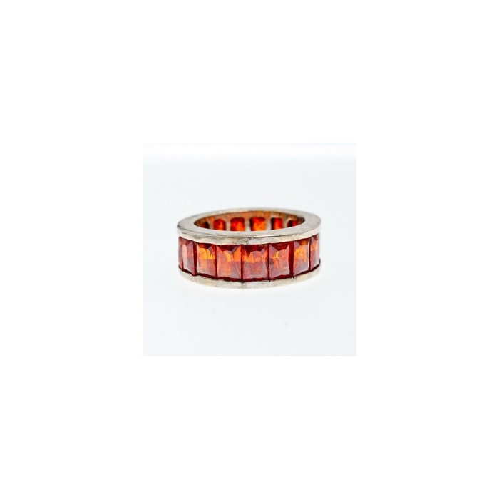 925 Sterling Silver Orange CZ Ring Size 8