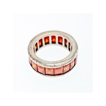 925 Sterling Silver Orange CZ Ring Size 8