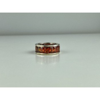 925 Sterling Silver Orange CZ Ring Size 8