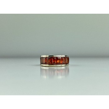 925 Sterling Silver Orange CZ Ring Size 8