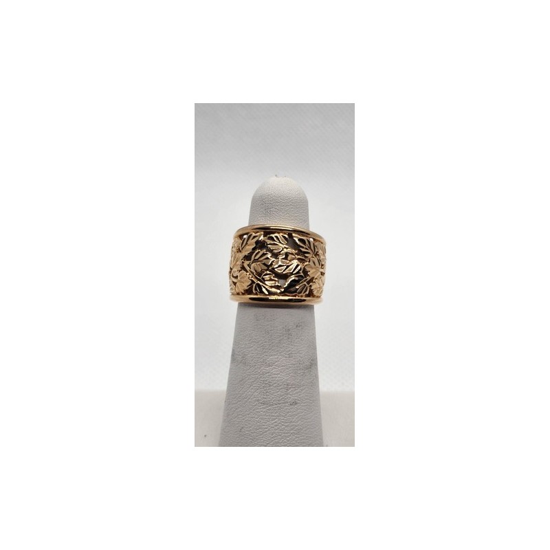 925 Sterling Silver Gold Plated Porous Foliated Design Ring Size 4.5