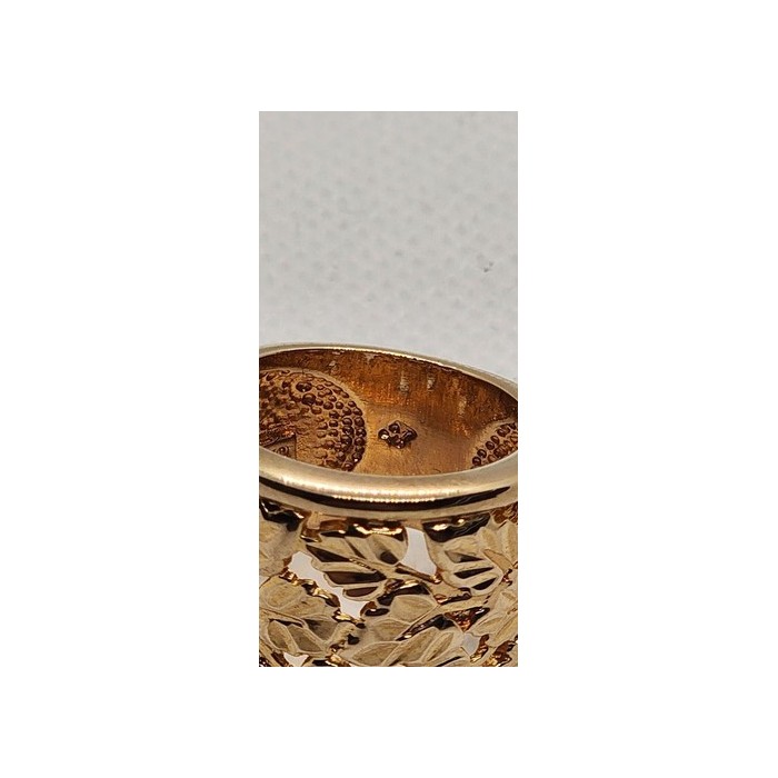 925 Sterling Silver Gold Plated Porous Foliated Design Ring Size 4.5