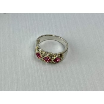 925 Sterling Silver Pink & White CZ Ring Size 5.5