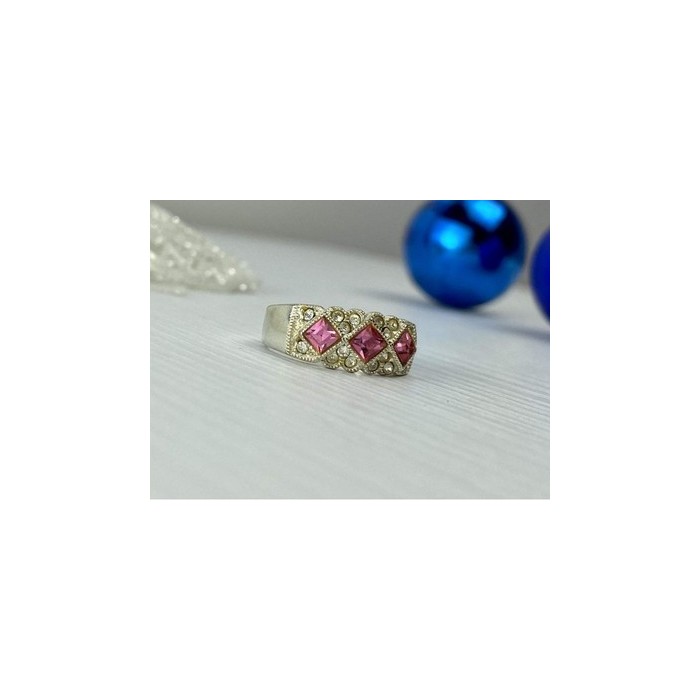 925 Sterling Silver Pink & White CZ Ring Size 5.5