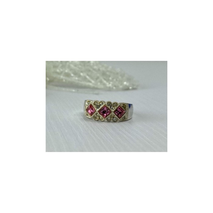 925 Sterling Silver Pink & White CZ Ring Size 5.5