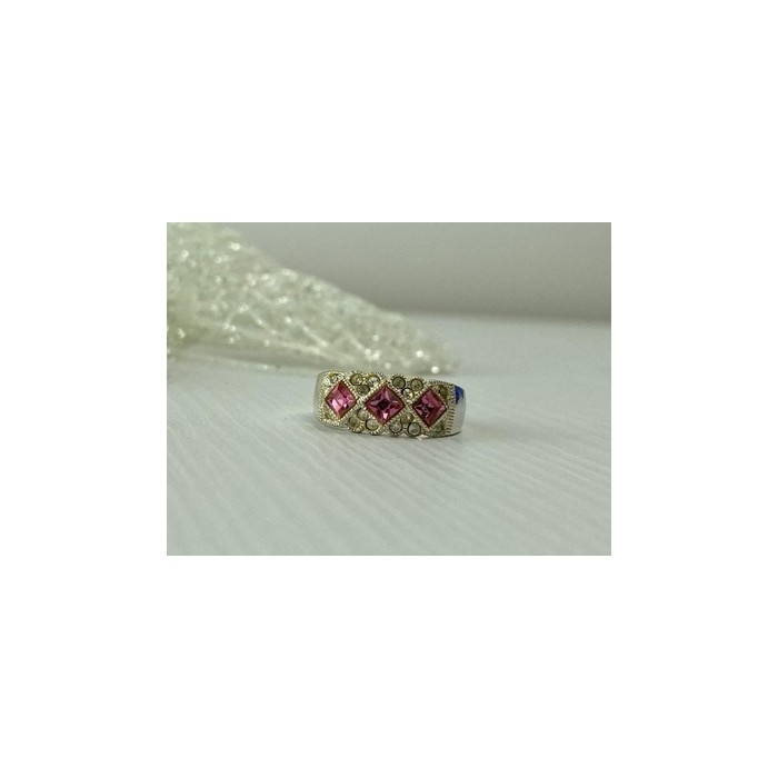 925 Sterling Silver Pink & White CZ Ring Size 5.5