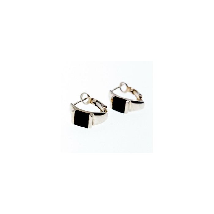 925 Sterling Silver Black Nephrite ( Jade ) Earrings