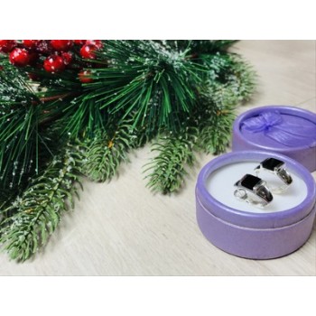 925 Sterling Silver Black Nephrite ( Jade ) Earrings