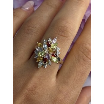 925 Sterling Silver Amethyst Peridot Garnet Topaz Citrine Ring Size 8