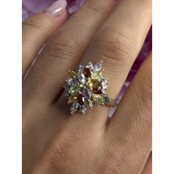 925 Sterling Silver Amethyst Peridot Garnet Topaz Citrine Ring Size 8