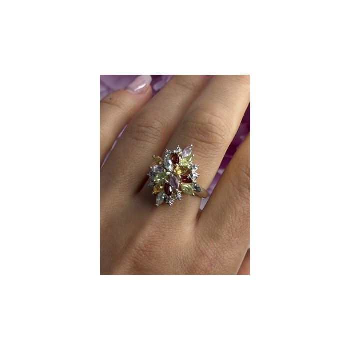 925 Sterling Silver Amethyst Peridot Garnet Topaz Citrine Ring Size 8