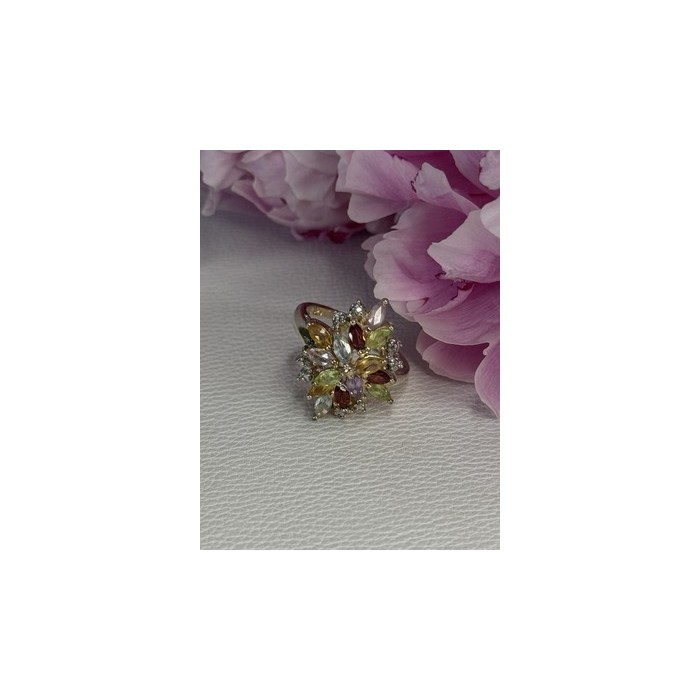 925 Sterling Silver Amethyst Peridot Garnet Topaz Citrine Ring Size 8