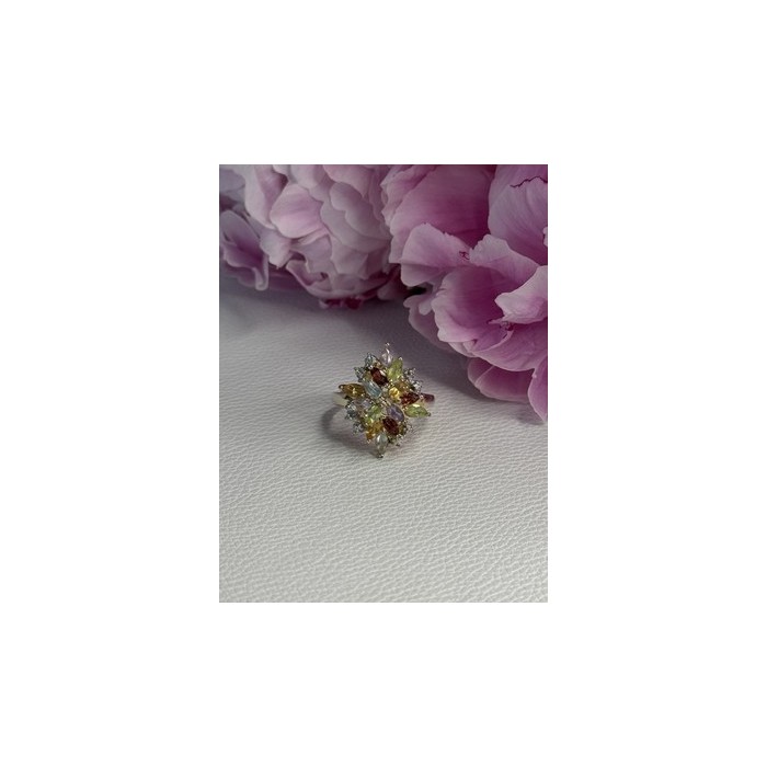 925 Sterling Silver Amethyst Peridot Garnet Topaz Citrine Ring Size 8