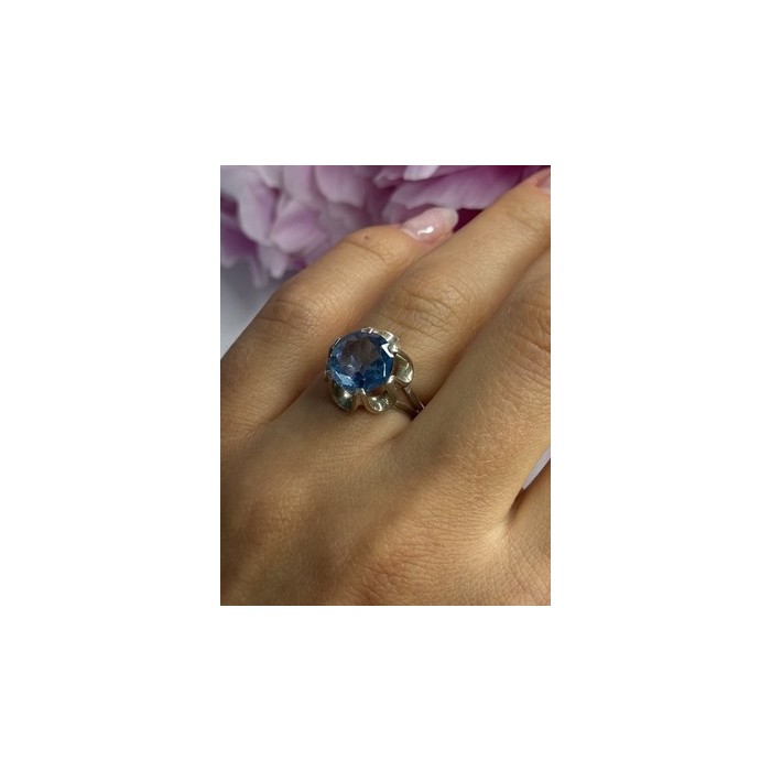 925 Sterling Silver Aquamarine Flower Ring Size 6
