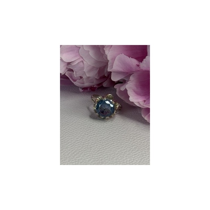 925 Sterling Silver Aquamarine Flower Ring Size 6