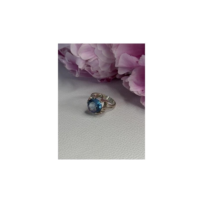 925 Sterling Silver Aquamarine Flower Ring Size 6