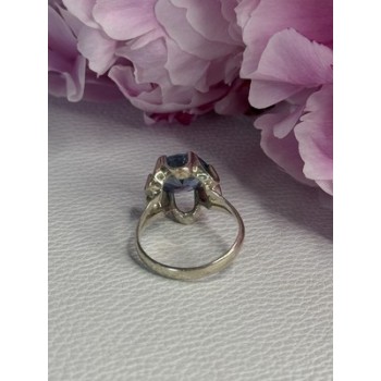 925 Sterling Silver Aquamarine Flower Ring Size 6