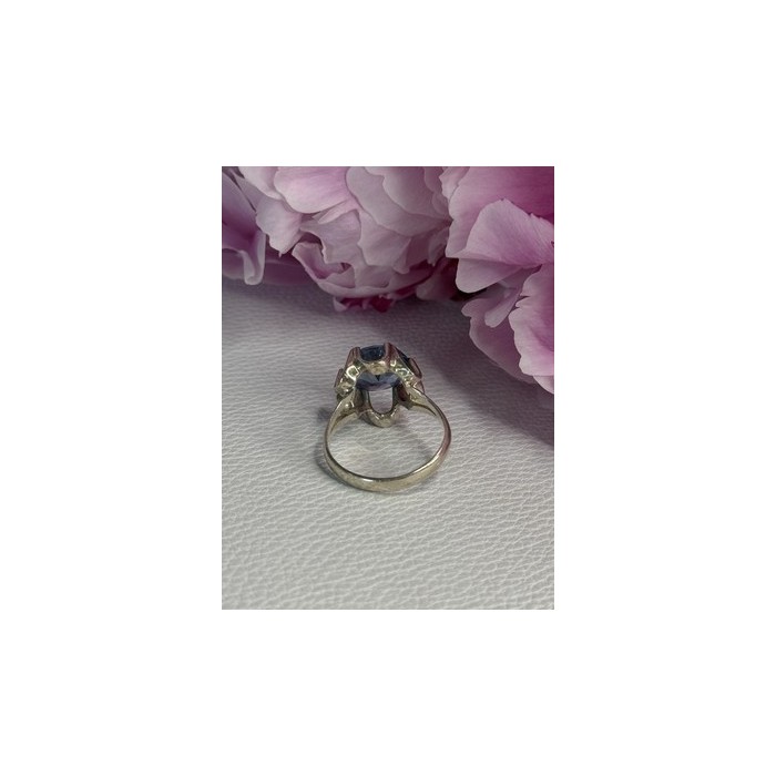 925 Sterling Silver Aquamarine Flower Ring Size 6