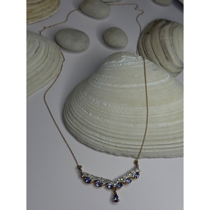 VJL 10K Yellow Gold Tanzanite & Diamond Necklace Length 18 inch