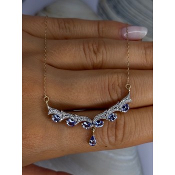 VJL 10K Yellow Gold Tanzanite & Diamond Necklace Length 18 inch